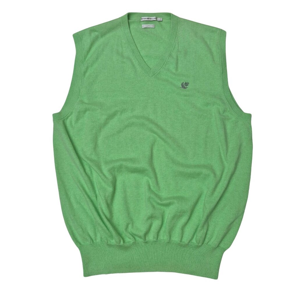 Peter Millar Men’s L Sweater Vest Golf V-Neck Sleeveless Cashmere Cotton Green